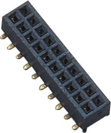 Dual 2 * 10 Pin Pin Header Pin Wanita 1.27mm 180 ° SMT PA9T Hitam