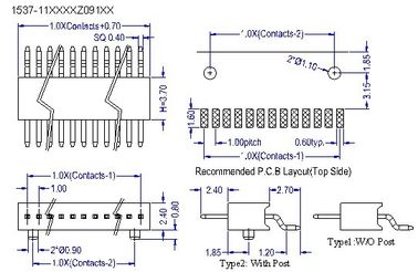90 ° SMT 1 Mm Header Header Pin Pitch / Pin Pin Baris Tunggal